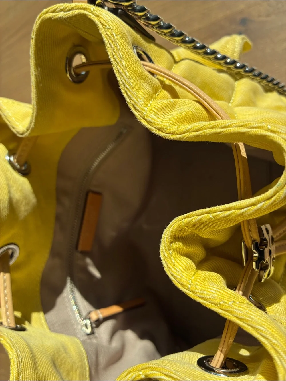 Tory Burch Charlie Yellow Quilted Denim Bag